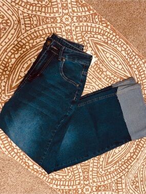 Dark Wash High-Waist cuffed jeans, size small or 27. SUPER STRETCHY!!